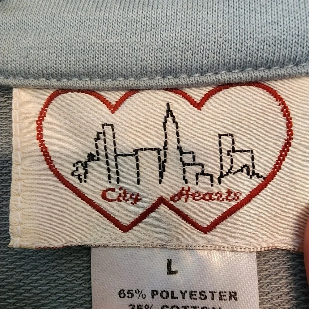City hearts slate blue Embroidered full zip sweater jacket size womens large - Picture 5 of 6